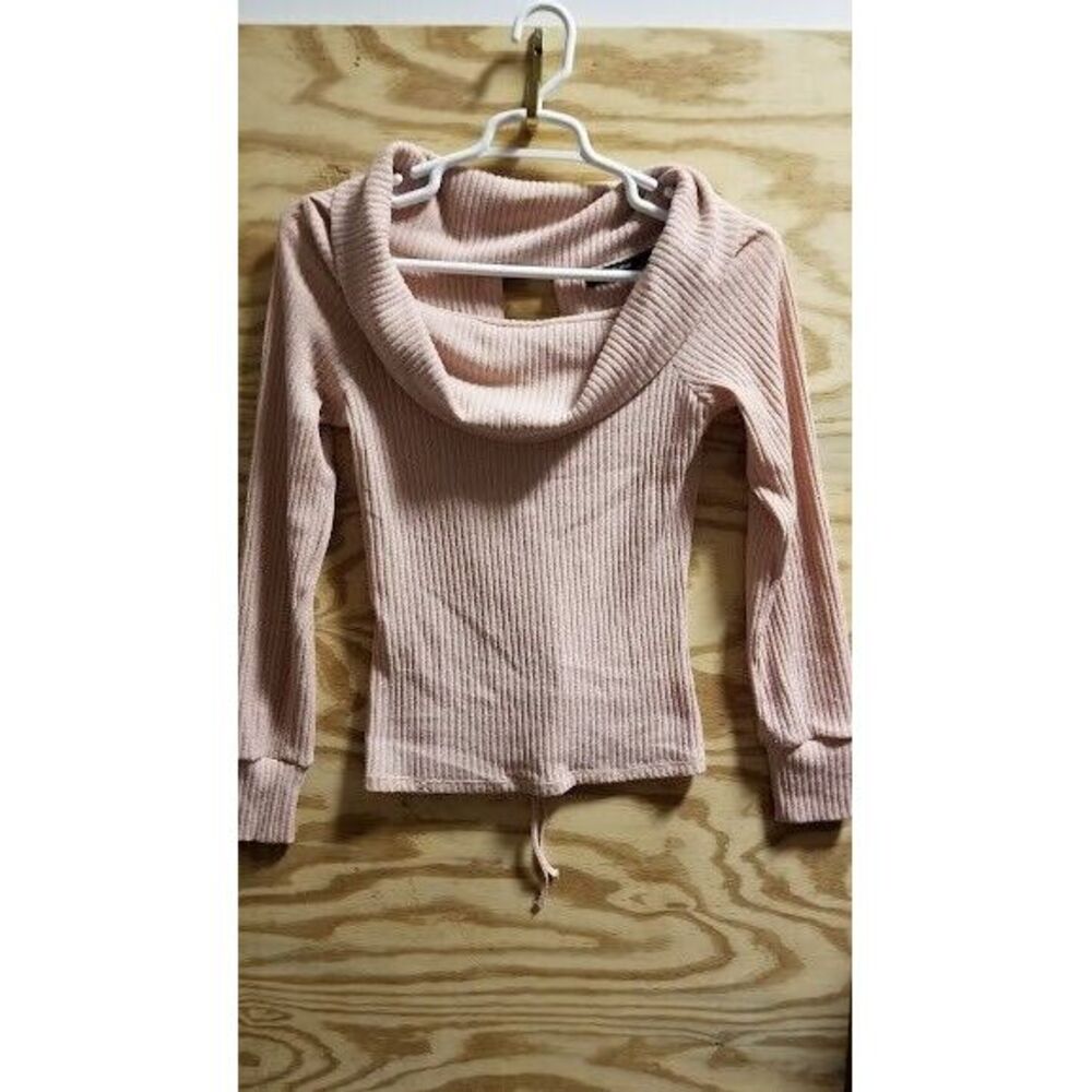 Ella Blue Womens Pullover Sweater Size Large Pink long‎ sleeved Lace up Back